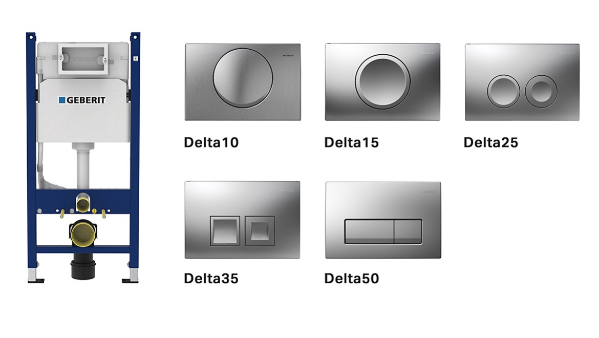 Geberit unitazo nuleidimo vandens bakeliai Delta ir vandens nuleidimo mygtukai