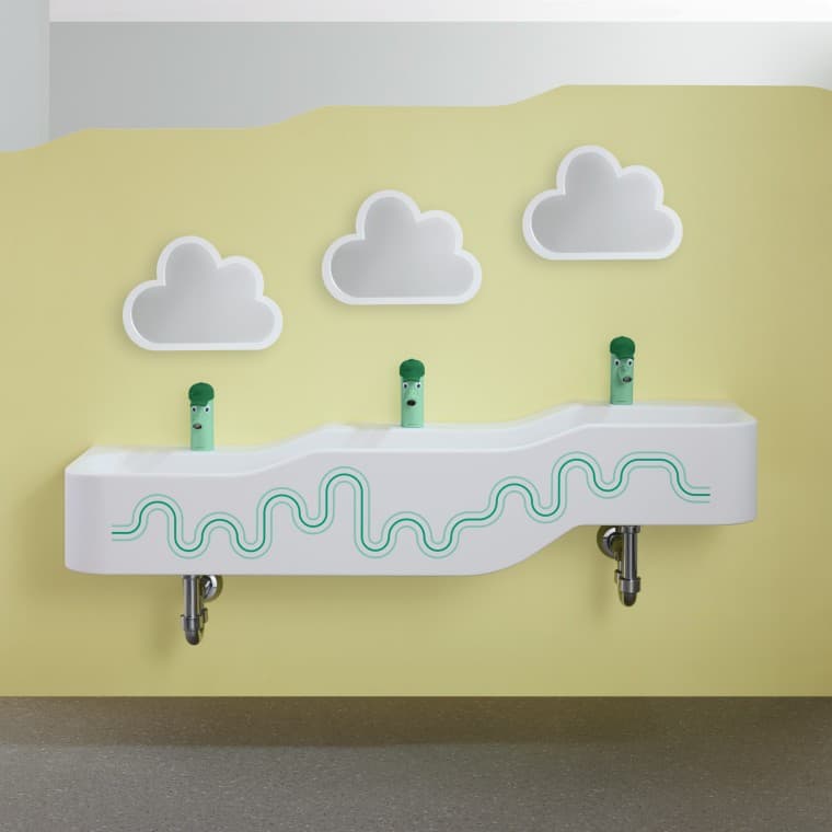 Geberit Bambini miško žalios ir šviesiai žalios spalvų prausimosi erdvė Geberit Bambini miško žalios ir šviesiai žalios spalvų prausimosi erdvė