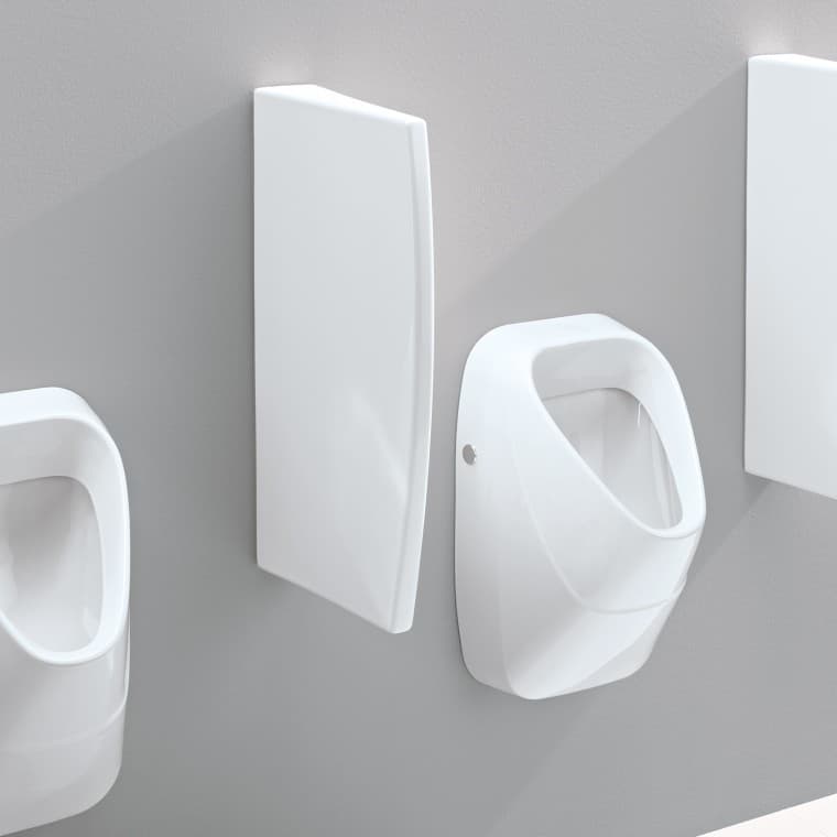 Geberit pertvara, pagaminta iš sanitarinės keramikos su paslėptais tvirtinimais Geberit pertvara, pagaminta iš sanitarinės keramikos su paslėptais tvirtinimais