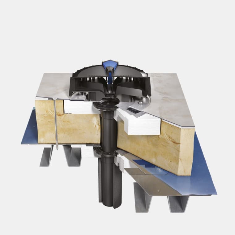 Lengva stogo konstrukcija su stogo plėvele ir Geberit garų izoliacijos jungtimi Lengva stogo konstrukcija su stogo plėvele ir Geberit garų izoliacijos jungtimi